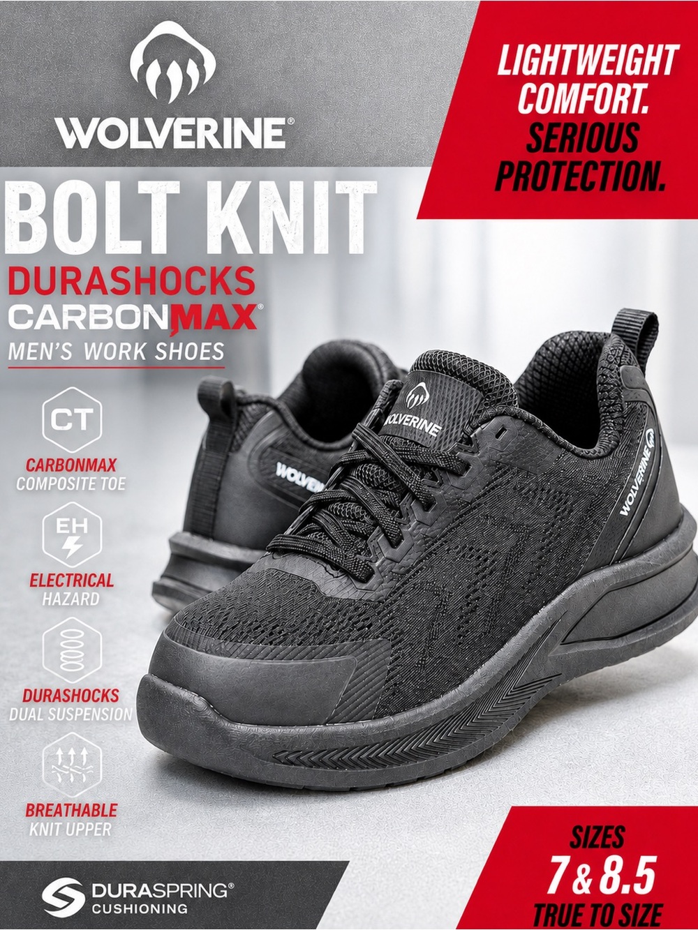 NIB Women’s Wolverine Bolt Knit DuraShocks CarbonMAX Composite Toe Work Shoes
